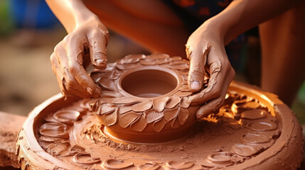 Carving clay for make earthenware. - obrazy, fototapety, plakaty