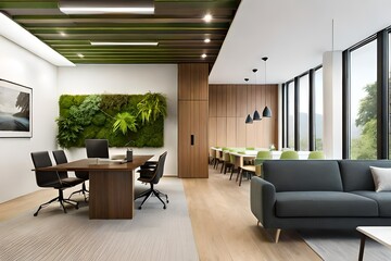 modern living room with Green moss wall panel in office for greenoffice