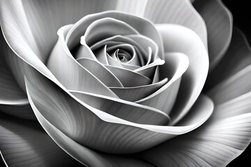 White rose on a dark background. Condolence card. Copy space for name, text or quote. Black and white illustration.