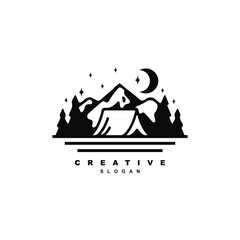 Vintage retro night camping adventure logo design for your brand or business