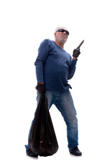 Old male burglar isolated on white
