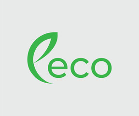 E font with leaf design for eco energy power