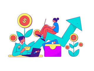 Internet financial management investment flat vector concept operation hand drawn illustration