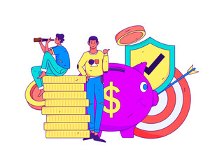 Fototapeta premium Internet financial management investment flat vector concept operation hand drawn illustration