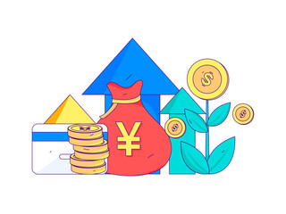 Fototapeta premium Internet financial management investment flat vector concept operation hand drawn illustration