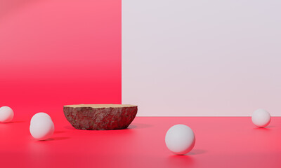 Podium with colorful background stand or podium pedestal on advertising display. 3D rendering.