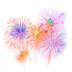 Obraz premium beautiful colorful firework display set and reflec on water for celebration happy new year and merry christmas and fireworks on white background