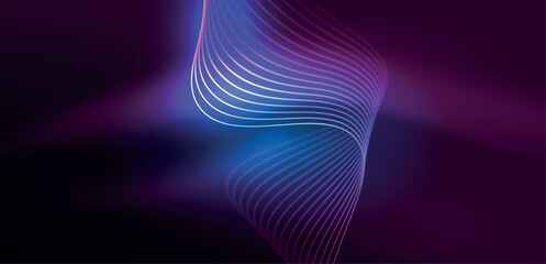 Shiny glowing neon wave. Neon light or laser show, electric impulse, power lines, techno quantum energy impulse, magic glowing dynamic lines