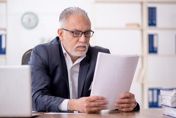 Old male employee working in the office