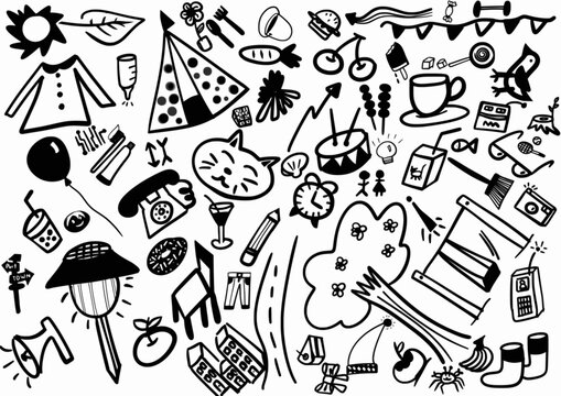 camping doodle pattern in seamless style black line hand drawing on white background design for fabric or wall paint or wallpaper pop art