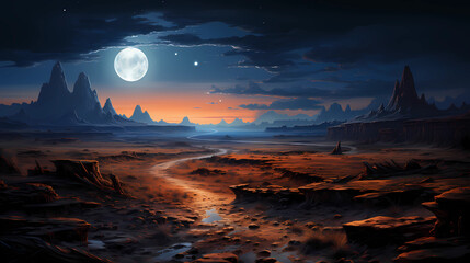 Desert landscape at night