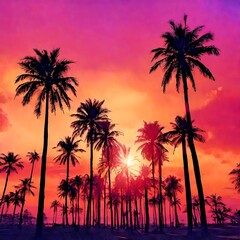 Obraz premium Palm trees at sunset