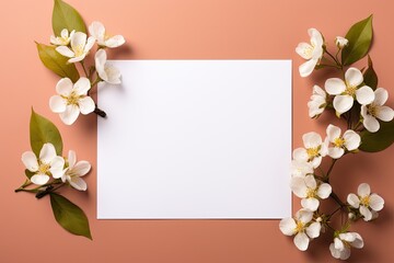 blank white paper with flower   copy space