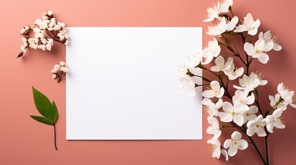Fototapeta premium blank white paper with flower copy space