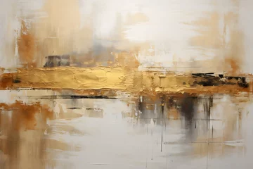 Fotobehang textured abstract painting with thick paint in neutral tones of black, brown and gold © Ricky