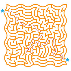 Vector illustration of  twisted maze with correct path, maze puzzle game for kids.