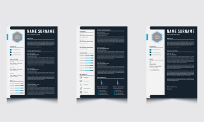 Black and White Resume Design Template and Cover Letter Layout Set