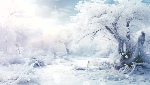 Generative AI, Winter Wonderland Tranquil Frozen Landscape with Snow-Covered Trees and Icy White Scenic Beauty