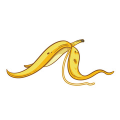 Yellow colored and outlined banana peel food waste vector illustration for coloring book isolated on white square background. Simple flat cartoon art styled drawing.