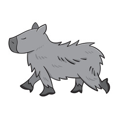 Grayscale monochrome capybara vector illustration isolated on square white background. Simple flat cartoon art styled drawing.