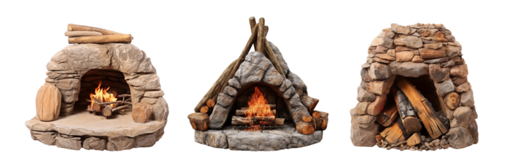 Stone Age Hearth, transparent background, isolated image, generative AI
