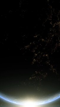 A cinematic rendering of planet Earth during sunrise as view from space with vibrant blue sky atmosphere
World map element of this clip furnished by NASA : https://visibleearth.nasa.gov/collection/148