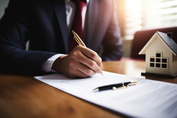 Close-Up of Businessman Signing Home Purchase Loan Agreement Generative AI 