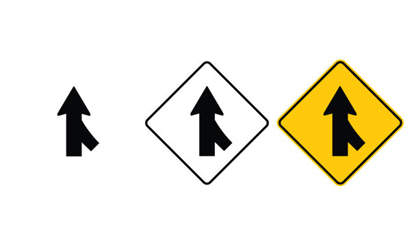 icon Right merging sign yellow outline design for yellow black and white background
