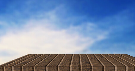 Natural wood pattern table,Natural wood texture, natural wood pattern, blurred background,beautiful sky picture,blurred sky picture