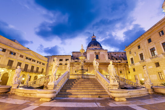 Palermo, Italy at the Praetorian Fountain.