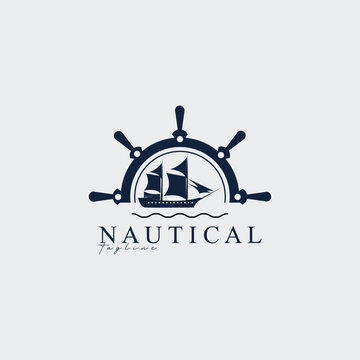 steering wheel ship wave logo vector illustration design