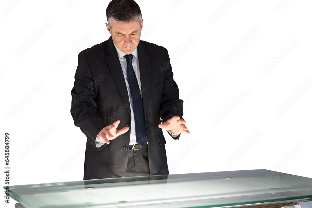 Canvas Prints Digital png photo of caucasian businessman with interactive screen on transparent background