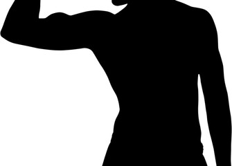 Digital png illustration of silhouette of man flexing muscles on transparent background