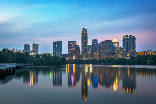 Austin, Texas, USA downtown skyline on the Colorado River