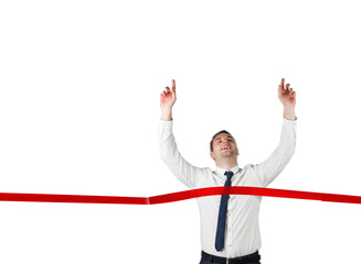 Digital png photo of caucasian businessman crossing red line on transparent background