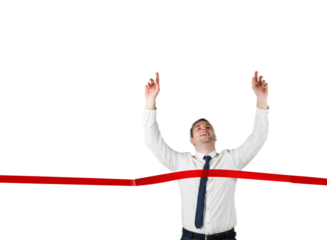 Digital png photo of caucasian businessman crossing red line on transparent background