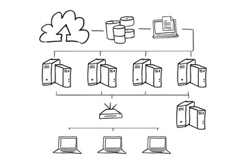 Digital png illustration of cloud with network of electronic devices on transparent background