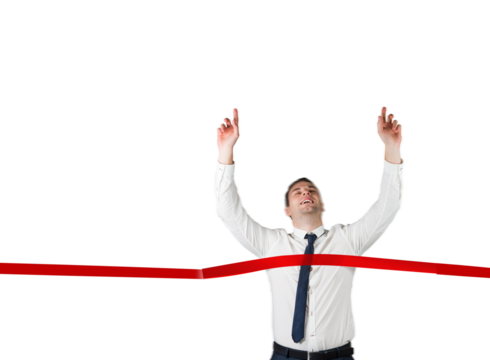 Digital png photo of caucasian businessman crossing red line on transparent background