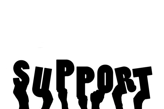 Digital png illustration of hands with support text on transparent background