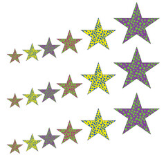Colorful stars set: Vector assets for Christmas stars, festival celebrations, web or game design, and app icons. Vector template isolated on a white background.