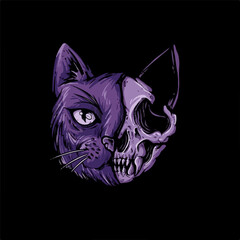 purple cat head tattoo with two sides
