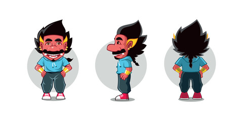 Collection of giant characters dressed in blue jackets with red shoes