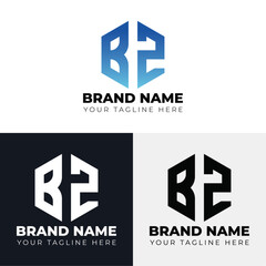 Two letters B Z polygon logo design, Double letters polygon letter mark logo, Minimalist creative vector logo design template