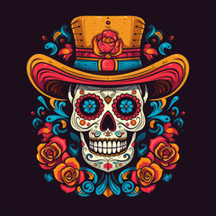 character design Deathday party sugar skull in holiday