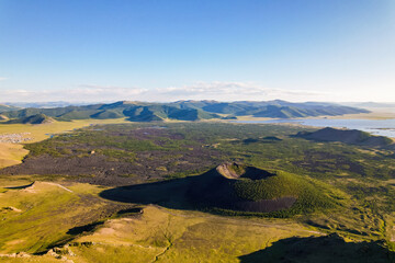 The Horgo volcano and the lake Terkhiin Tsagaan Nuur in Mongolia