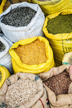 Grains for sale in outdoor markets Kathmandu, Nepal, South Asia