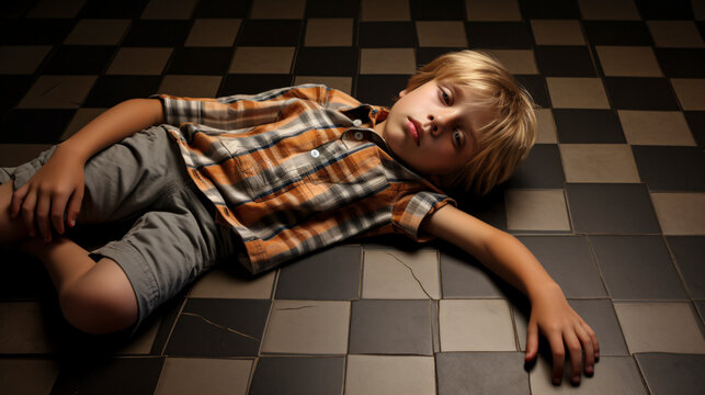 young boy with epileptic seizures lying on the floor - Kid fainted on the floor 