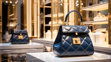 Women's handbags expensive luxury boutique. - obrazy, fototapety, plakaty