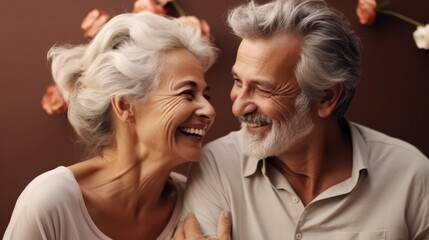 Portrait of happy smiling senior couple at home, Elderly love and friendship.