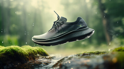 environmental friendly shoes - futuristic sneakers that considers its Carbon-Footprint Conscious  Sustainability in manufacturing concept